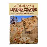 Fantasy Spirit Lion Watch on Ginger Kittens Single Leather Photo Coaster
