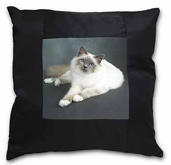Adorable Birman Cat Black Satin Feel Scatter Cushion