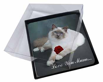 4x Birman Cat+Rose 