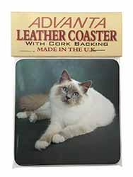 Adorable Birman Cat Single Leather Photo Coaster