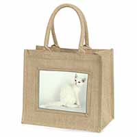 White American Wire Hair Cat Natural/Beige Jute Large Shopping Bag