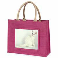 White American Wire Hair Cat Large Pink Jute Shopping Bag