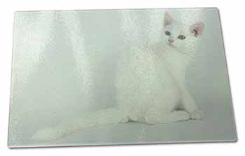 Large Glass Cutting Chopping Board White American Wire Hair Cat