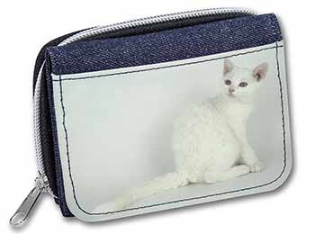 White American Wire Hair Cat Unisex Denim Purse Wallet