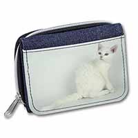 White American Wire Hair Cat Unisex Denim Purse Wallet