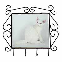 White American Wire Hair Cat Wrought Iron Key Holder Hooks