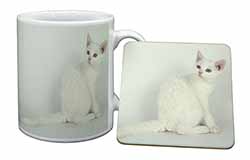 White American Wire Hair Cat Mug and Coaster Set