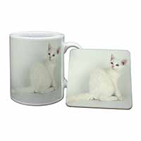 White American Wire Hair Cat Mug and Coaster Set