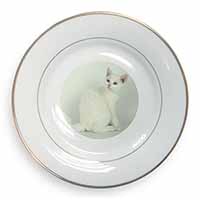 White American Wire Hair Cat Gold Rim Plate Printed Full Colour in Gift Box