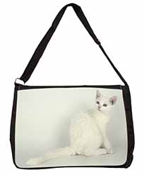 White American Wire Hair Cat Large Black Laptop Shoulder Bag School/College