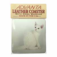 White American Wire Hair Cat Single Leather Photo Coaster