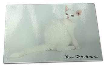 Large Glass Cutting Chopping Board White Cat 