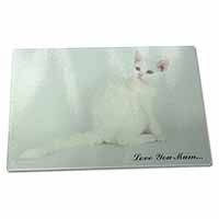 Large Glass Cutting Chopping Board White Cat 
