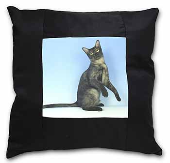 Pretty Asian Smoke Cat Black Satin Feel Scatter Cushion
