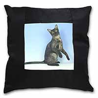 Pretty Asian Smoke Cat Black Satin Feel Scatter Cushion