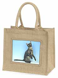 Pretty Asian Smoke Cat Natural/Beige Jute Large Shopping Bag