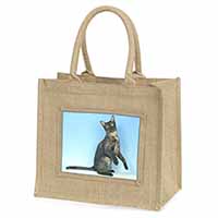 Pretty Asian Smoke Cat Natural/Beige Jute Large Shopping Bag