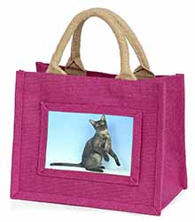 Pretty Asian Smoke Cat Little Girls Small Pink Jute Shopping Bag