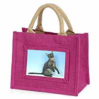 Pretty Asian Smoke Cat Little Girls Small Pink Jute Shopping Bag