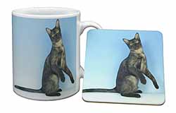 Pretty Asian Smoke Cat Mug and Coaster Set