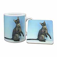 Pretty Asian Smoke Cat Mug and Coaster Set