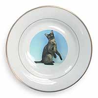 Pretty Asian Smoke Cat Gold Rim Plate Printed Full Colour in Gift Box