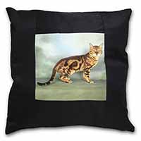 Bengal Gold Marble Cat Black Satin Feel Scatter Cushion