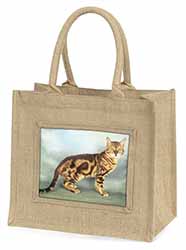 Bengal Gold Marble Cat Natural/Beige Jute Large Shopping Bag