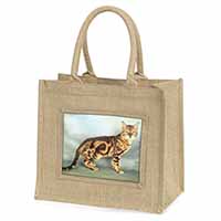 Bengal Gold Marble Cat Natural/Beige Jute Large Shopping Bag