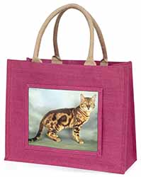 Bengal Gold Marble Cat Large Pink Jute Shopping Bag