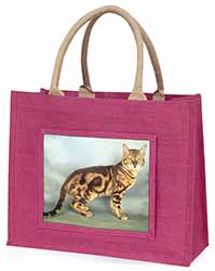 Bengal Gold Marble Cat Large Pink Jute Shopping Bag