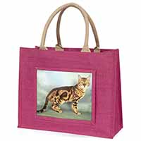 Bengal Gold Marble Cat Large Pink Jute Shopping Bag