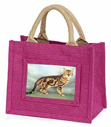 Bengal Gold Marble Cat Little Girls Small Pink Jute Shopping Bag