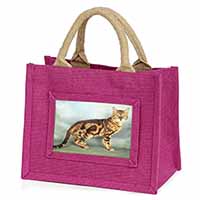 Bengal Gold Marble Cat Little Girls Small Pink Jute Shopping Bag