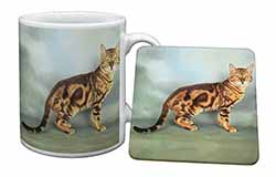Bengal Gold Marble Cat Mug and Coaster Set