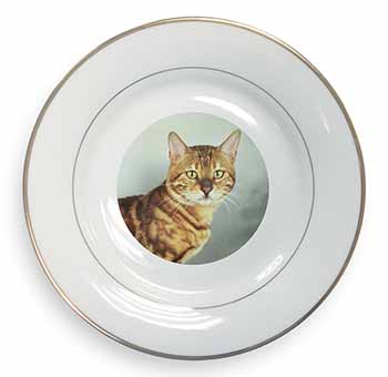 Bengal Gold Marble Cat Gold Rim Plate Printed Full Colour in Gift Box