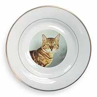 Bengal Gold Marble Cat Gold Rim Plate Printed Full Colour in Gift Box