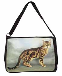 Bengal Gold Marble Cat Large Black Laptop Shoulder Bag School/College