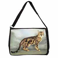 Bengal Gold Marble Cat Large Black Laptop Shoulder Bag School/College