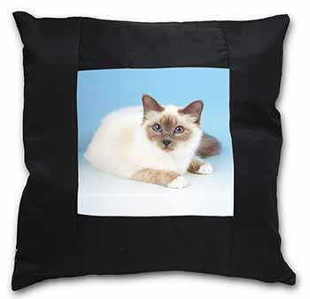 Pretty Birman Cat Black Satin Feel Scatter Cushion