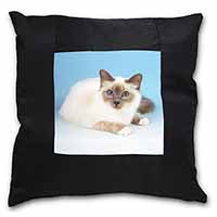Pretty Birman Cat Black Satin Feel Scatter Cushion