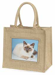 Pretty Birman Cat Natural/Beige Jute Large Shopping Bag