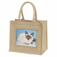 Pretty Birman Cat Natural/Beige Jute Large Shopping Bag