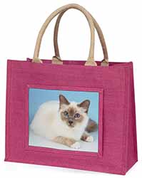 Pretty Birman Cat Large Pink Jute Shopping Bag