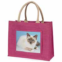Pretty Birman Cat Large Pink Jute Shopping Bag