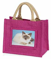 Pretty Birman Cat Little Girls Small Pink Jute Shopping Bag