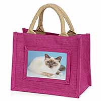 Pretty Birman Cat Little Girls Small Pink Jute Shopping Bag