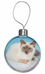Pretty Birman Cat Christmas Bauble