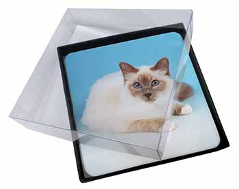 4x Pretty Birman Cat Picture Table Coasters Set in Gift Box