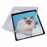 4x Pretty Birman Cat Picture Table Coasters Set in Gift Box